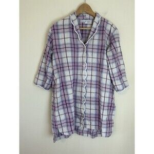 Heidi Carey Plaid Nightshirt Nightdress Button Front L Large Nightgown Scallop